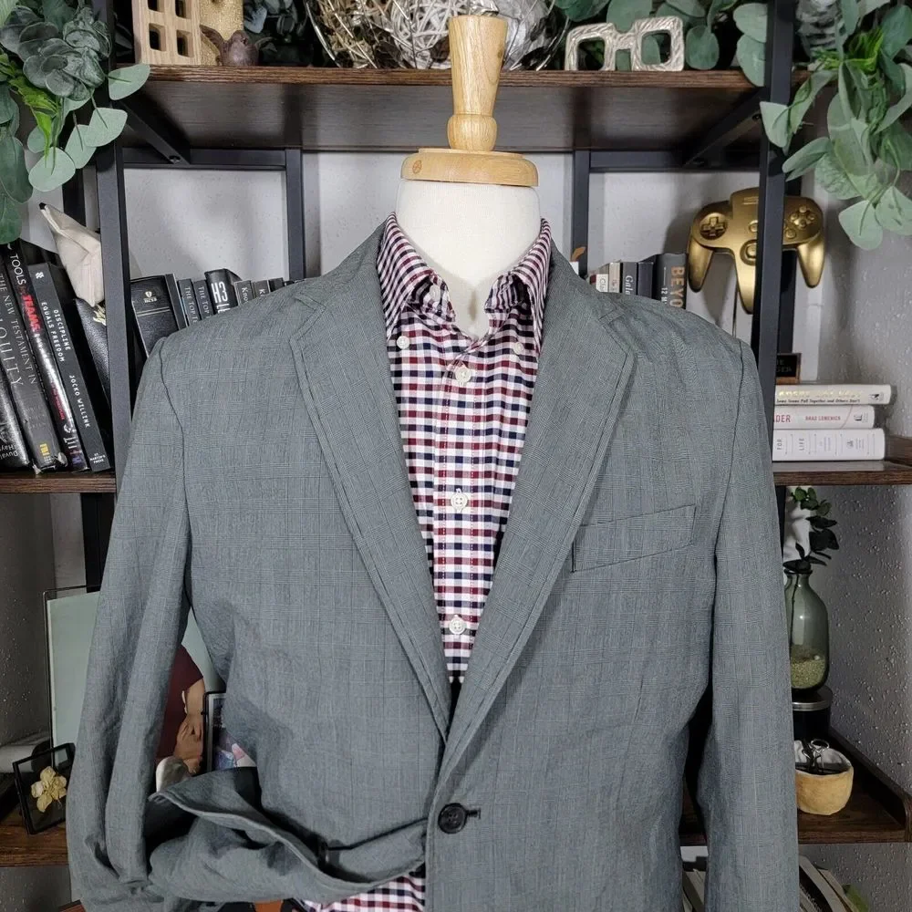 Express Men's Sport Coat‎ Blazer Two Button Gray Plaid Cotton Size 42L